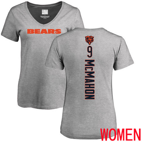 Chicago Bears Ash Women Jim McMahon Backer V-Neck NFL Football #9 T Shirt